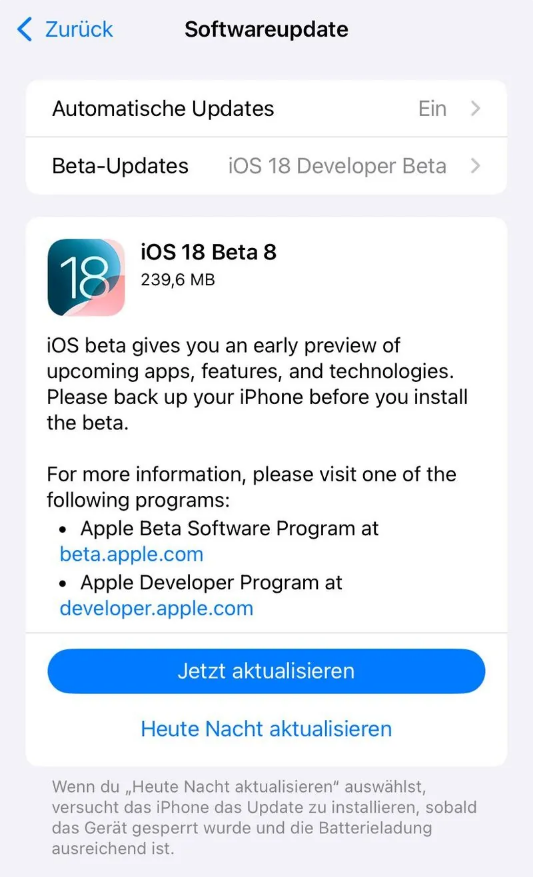 营口苹果手机维修分享苹果 iOS / iPadOS 18 开发者预览版 Beta 8 发布 